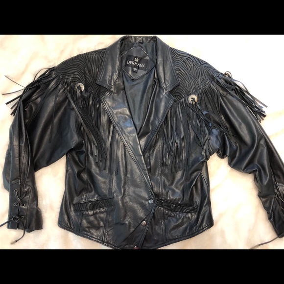 bermans Jackets & Blazers - Bermans vintage leather fringe coat rocker girl